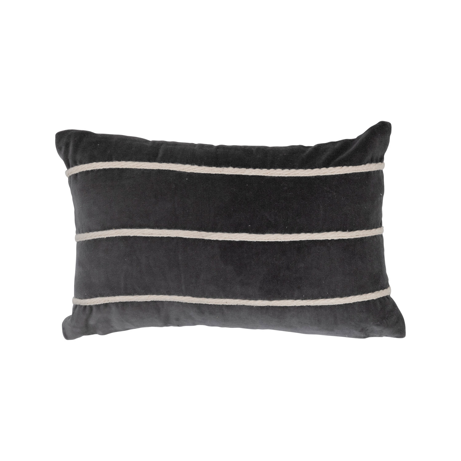 Cotton Velvet Lumbar Pillow with Appliqued Stripes - Image 0