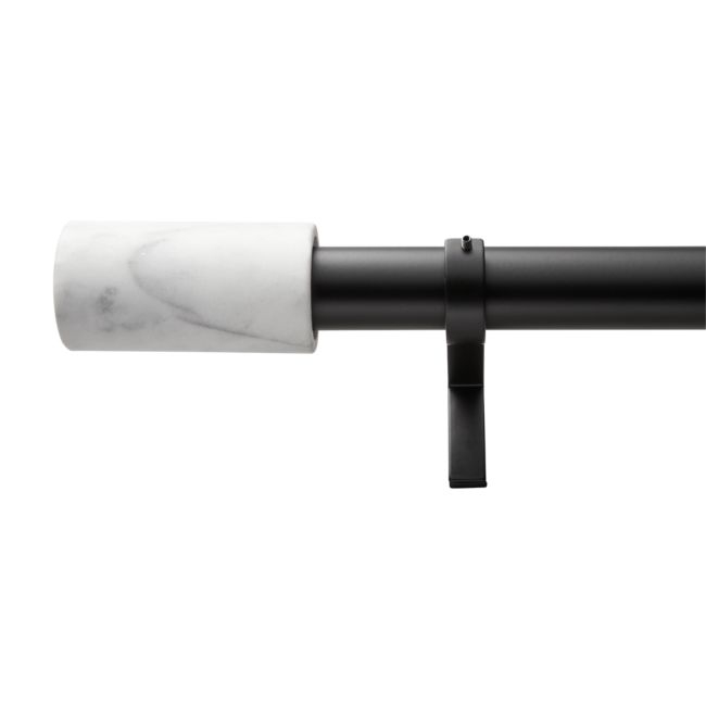 Matte Black with White Marble Finial Curtain Rod Set 48"-88"x1.25"Dia. - Image 0