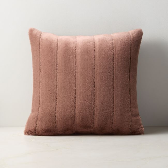 Channel Chestnut Brown Faux Fur Throw Pillow with Down-Alternative Insert 18"x18" - Image 0