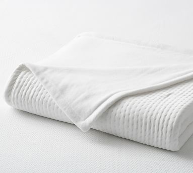 Reversible Knit Cotton Blanket, Full/Queen, White - Image 0