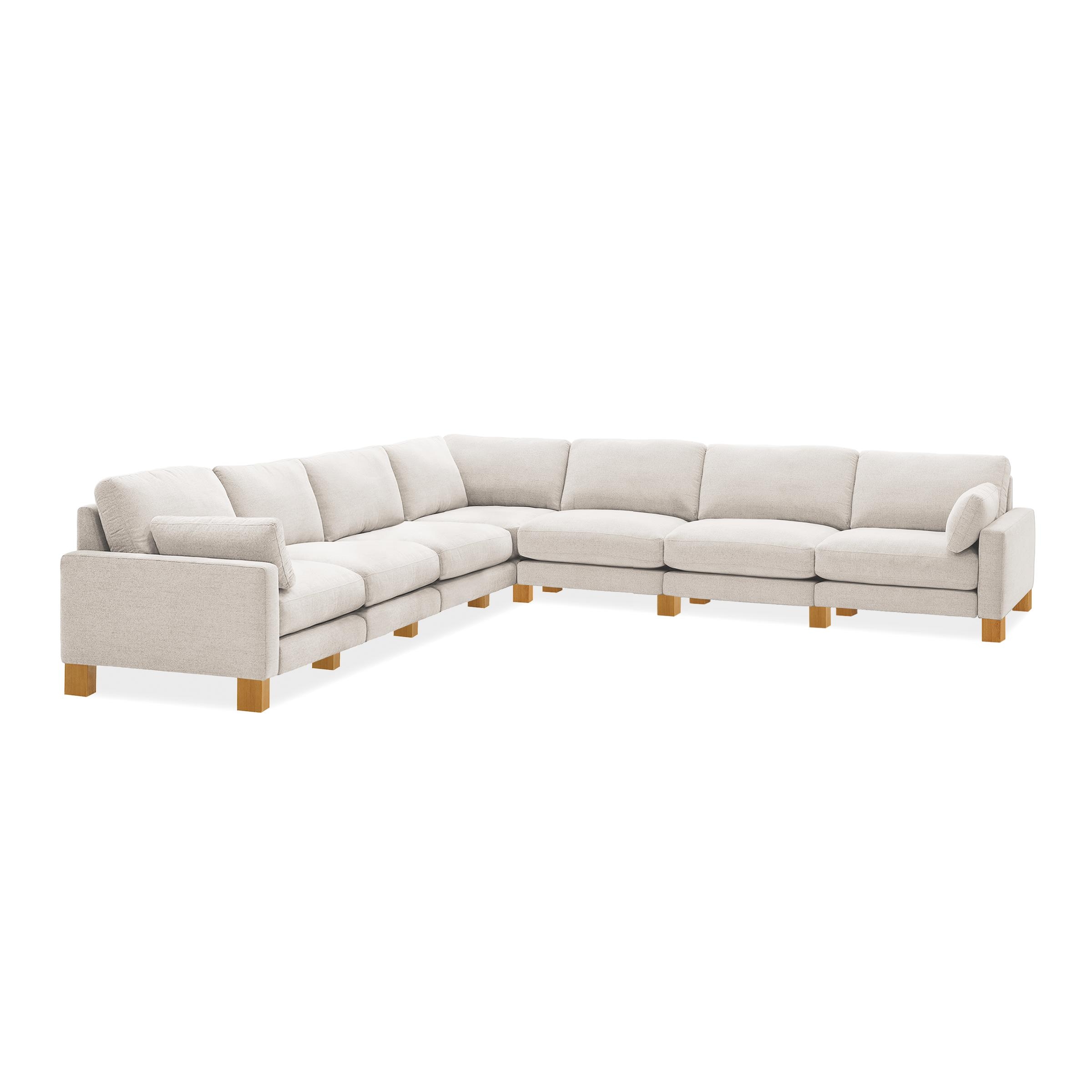 Union 7-Seat Sectional - Ivory - Performance Chenille / Oak - Wood / Square Leg - Image 0