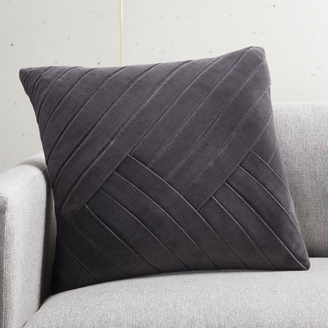 18" Leger Velvet Pillow Charcoal with Feather-Down Insert - Image 0