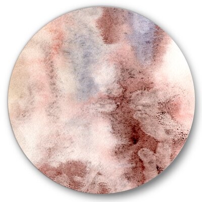 Pastel Abstract With Blue Pink & Dark Red Spots - Modern Metal Circle Wall Art - Image 0