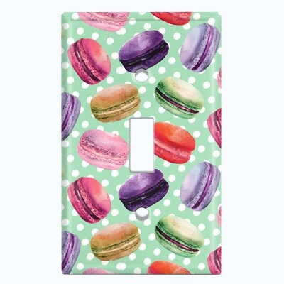 Metal Light Switch Plate Outlet Cover (Colorful Macaron Treat Green Polka Dots  - Single Toggle) - Image 0