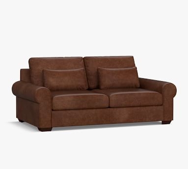 Big Sur Roll Arm Leather Deep Seat Loveseat 78", Polyester Wrapped Cushions, Statesville Pebble - Image 3