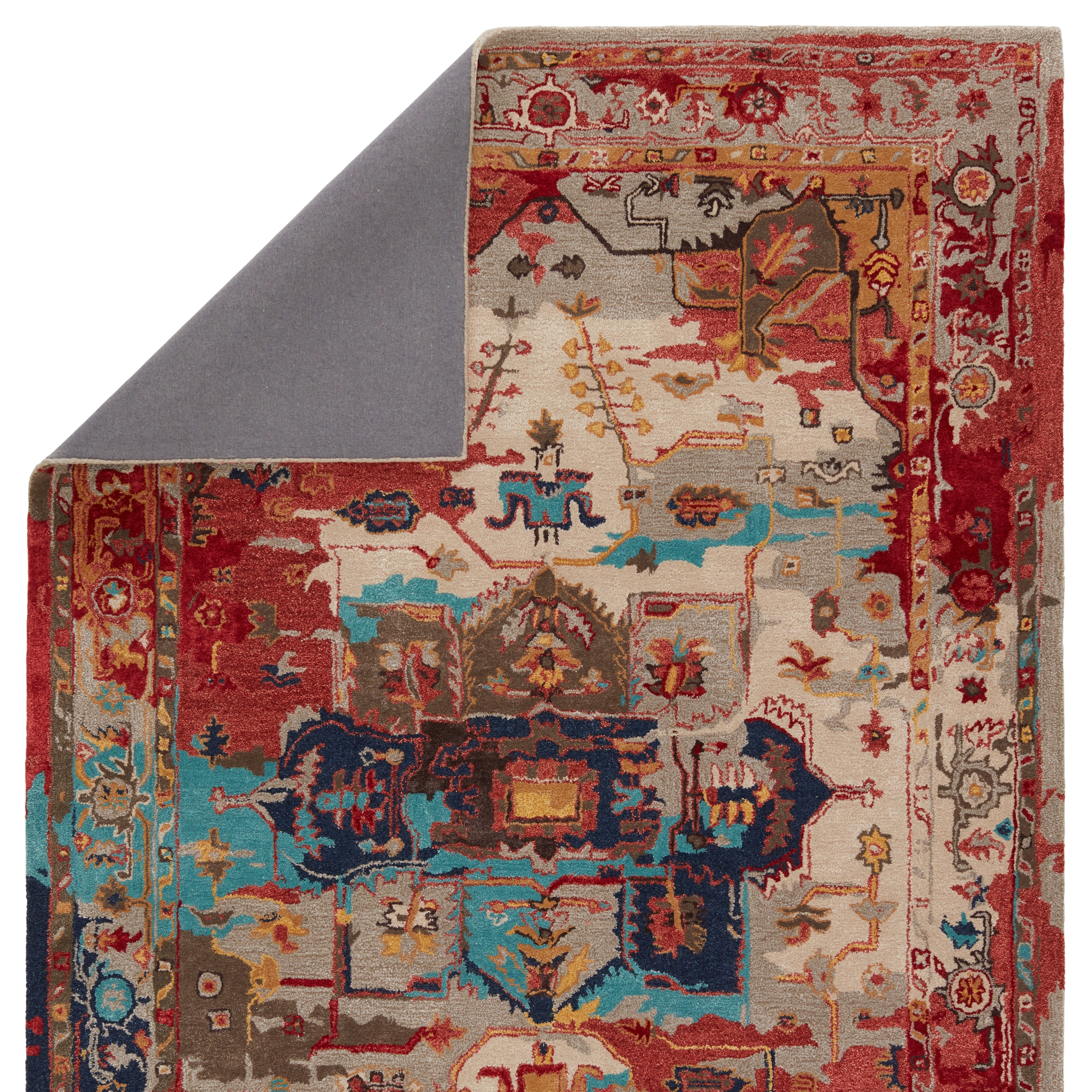 Lilith Handmade Medallion Red/ Aqua Area Rug (5'X8') - Image 2