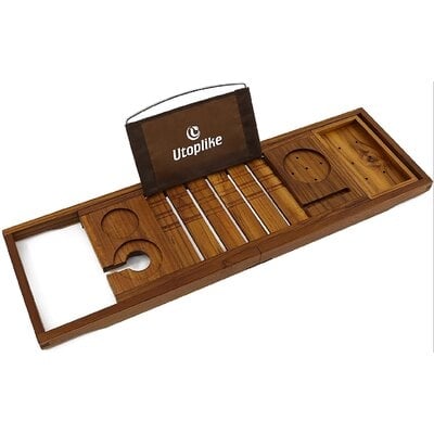 Utoplike Teak Bathtub Caddy Tray Bath Tray For Tub,Unique Bathtub Organizer With Book Tablet Wine Glass Cup Towel Holder, Waterproof,Adjustable, For Your Loved - Image 0