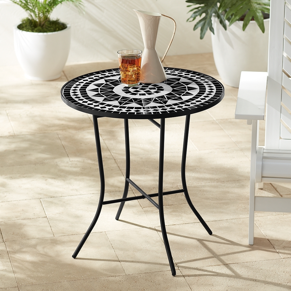 Sun Mosaic Black and White Iron Outdoor Accent Table - Image 0