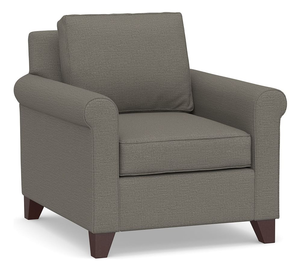 Cameron Roll Arm Upholstered Deep Seat Armchair, Polyester Wrapped Cushions, Chunky Basketweave Metal - Image 0