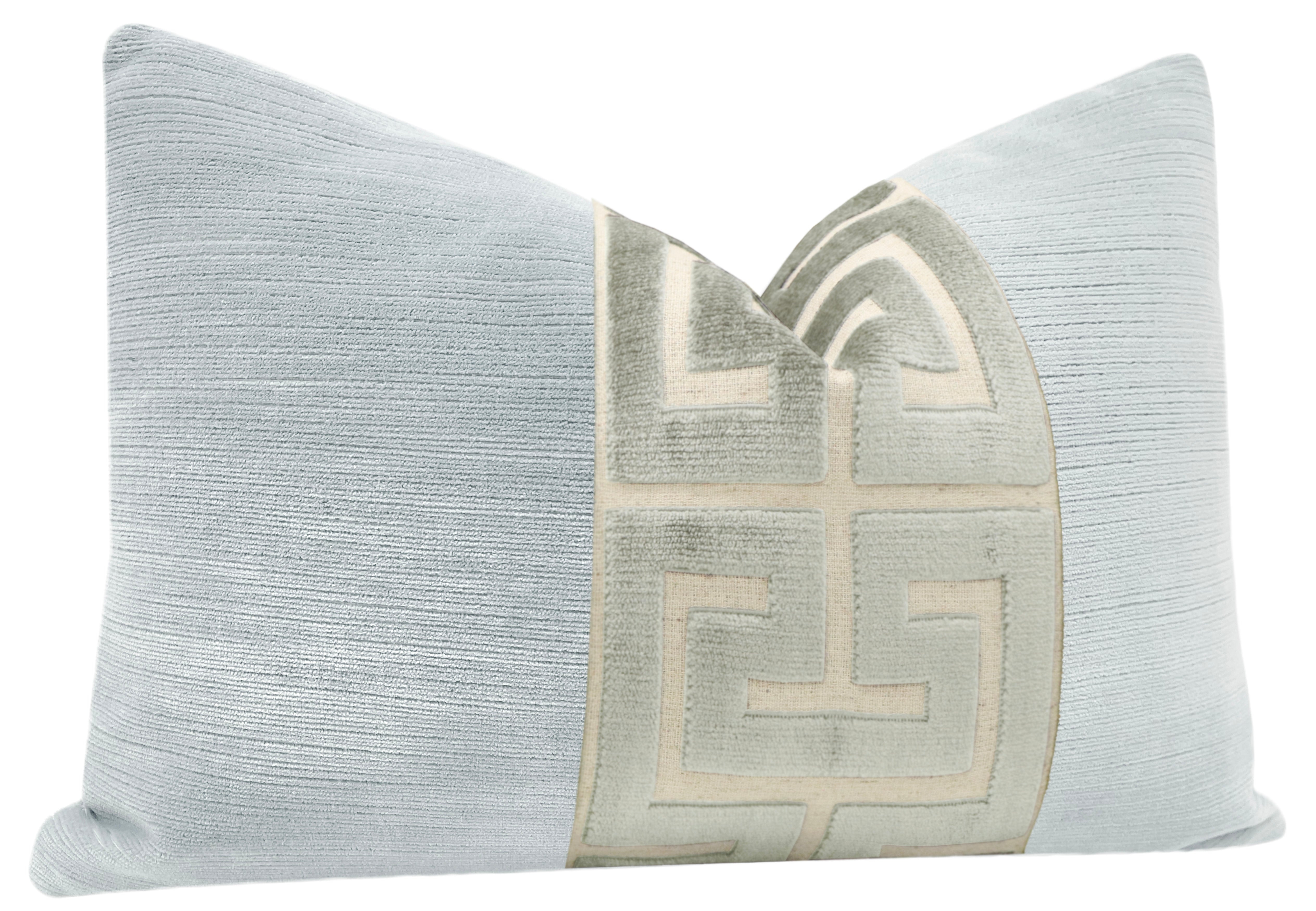 THE LITTLE LUMBAR :: STRIE VELVET // MIST + PLATINUM GREEK TRIM - LITTLE LUMBAR 12" X 18" - Image 1