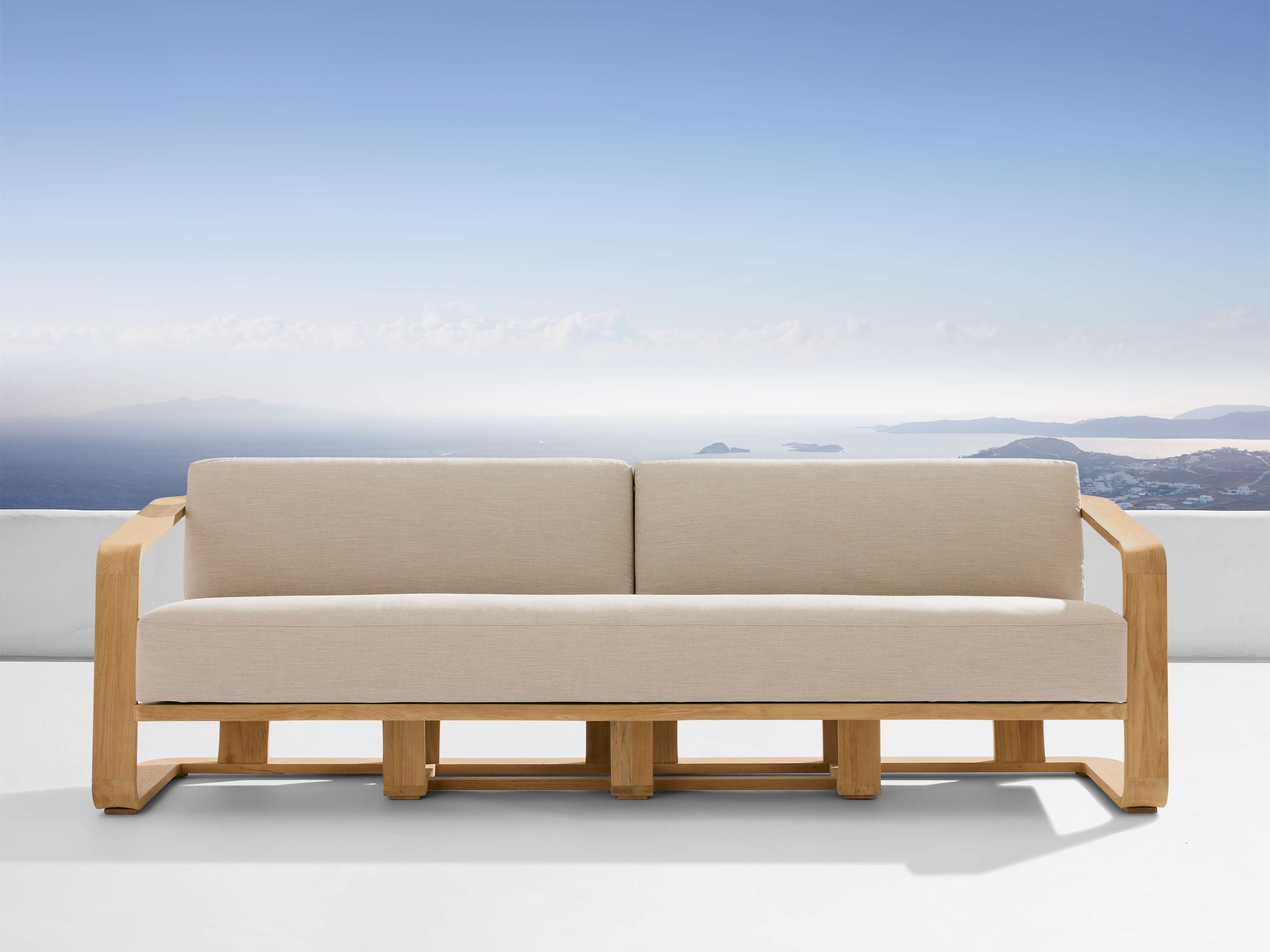 Sonoma Outdoor Sofa Teak in Natural  Rosemount Taupe/96" - Image 0