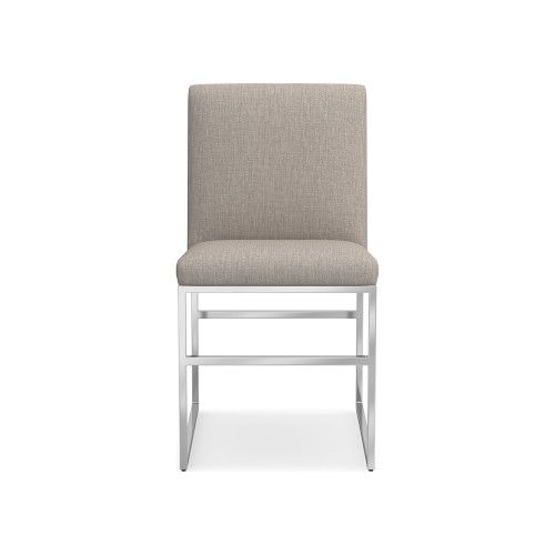 Lancaster Side Chair, Standard Cushion, Perennials Performance Melange Weave, Light Sand, Polished Nickel - Image 0
