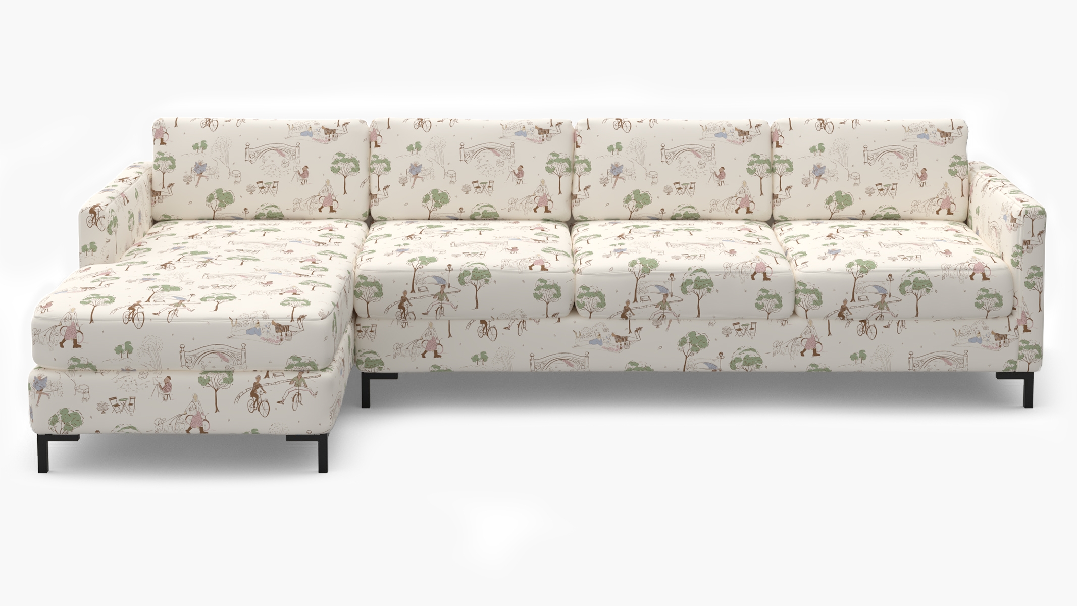 Modern Sectional, Left Facing, Multi Central Park Toile, Bronze L Leg - Image 0