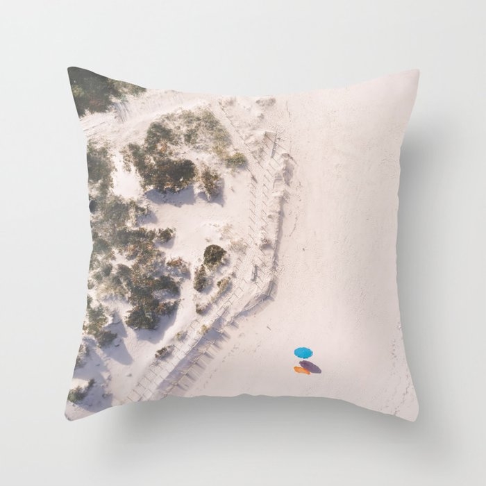 Aerial Beach And Aqua Polka Dot Umbrella Photography By Ingrid Beddoes Throw Pillow by Ingrid Beddoes Photography - Cover (18" x 18") With Pillow Insert - Indoor Pillow - Image 0