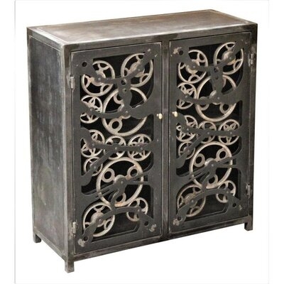 40 Inch Industrial Steampunk Gears Black Metal Funky Accent Cabinet - Image 0