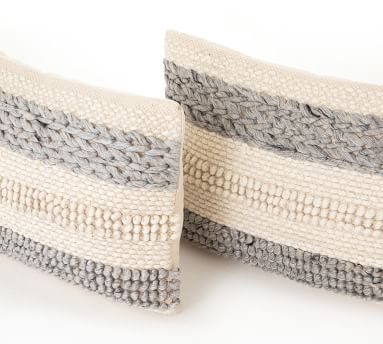 Textured Stripe Pillow, Set of 2, 24" x 16", Cream & Gray - Image 3