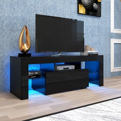 Black TV Stand With LED RGB Lights,Flat Screen TV Cabinet, Gaming Consoles, Black - Image 0