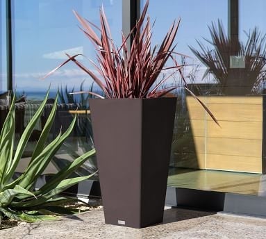 All Weather Eco Hevea Tapered Cube Tall Planter, Black - 14"W x 28"H - Image 1