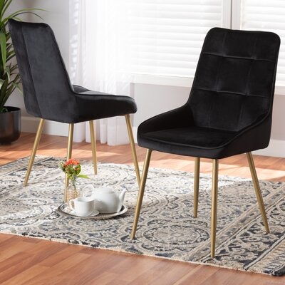 Alexica Modern Luxe And Glam Black Velvet Fabric Upholstered And Gold Finished Metal 2-Piece Dining Chair Set - Image 0