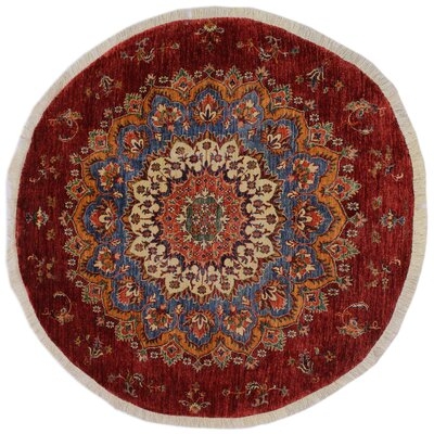 One-of-a-Kind Cartley Hand-Knotted Blue/Red 5'6" Round Wool Area Rug - Image 0