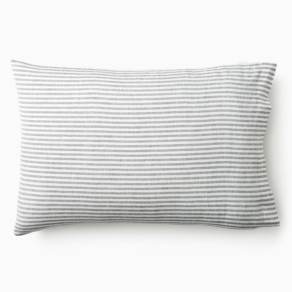 Euro Linen Classic Stripe Standard Set of 2 Pillowcase, Slate Stripe - Image 0