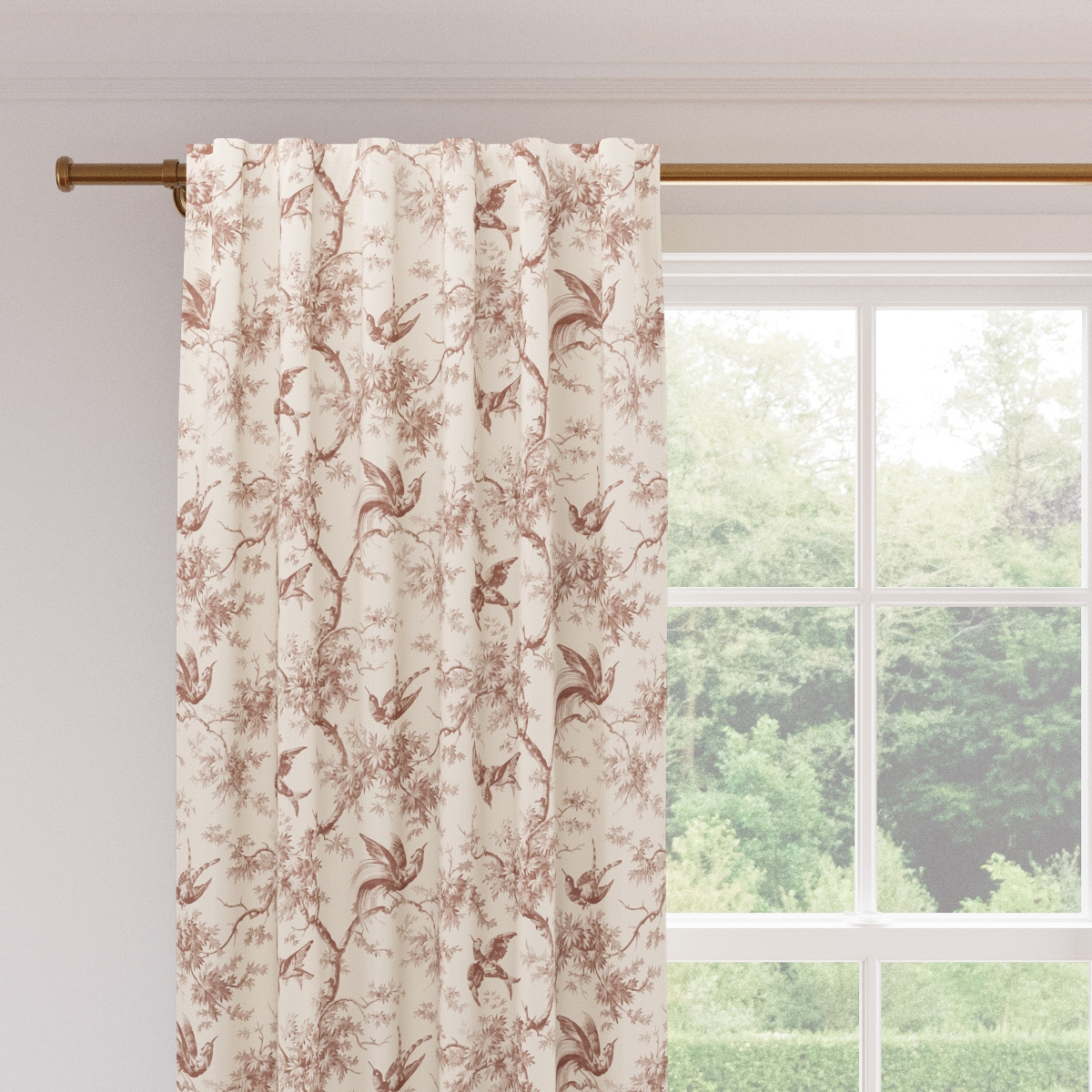Printed Linen Curtain, Terracotta Swallows, 50" x 84", Privacy - Image 1