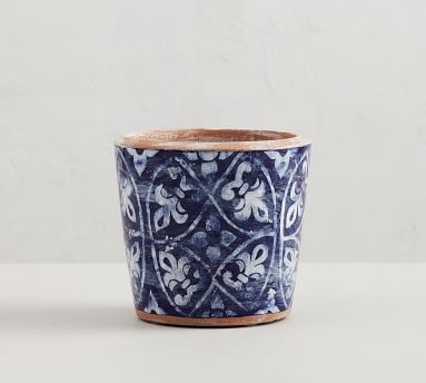 Patterned Ceramic Cachepot, Navy/White, Small - Image 1