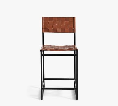 Hardy Woven Leather Counter Stool, Bronze/Saddle Tan Leather - Image 2