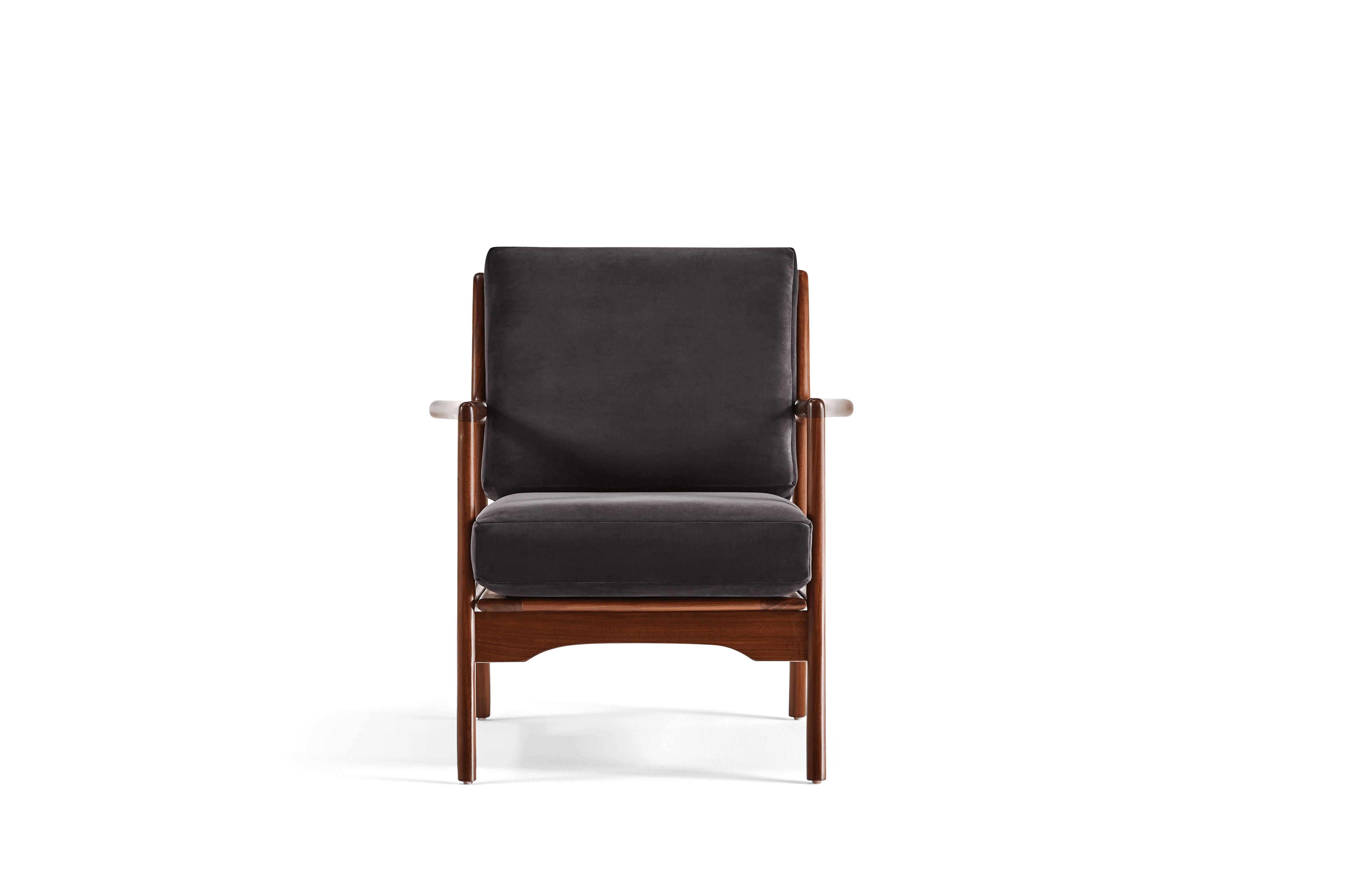 Black Collins Mid Century Modern Chair - Royale Gunmetal - Walnut - Image 0