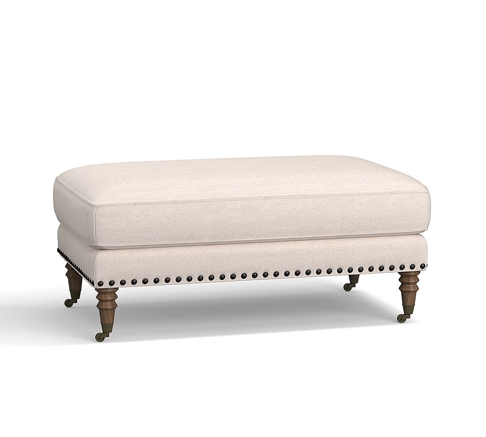 Tallulah Upholstered Ottoman, Polyester Wrapped Cushions, Park Weave Ivory - Image 0