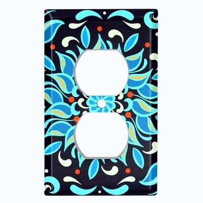 Metal Light Switch Plate Outlet Cover (Colorful Teal Tile Black  - Single Duplex) - Image 0