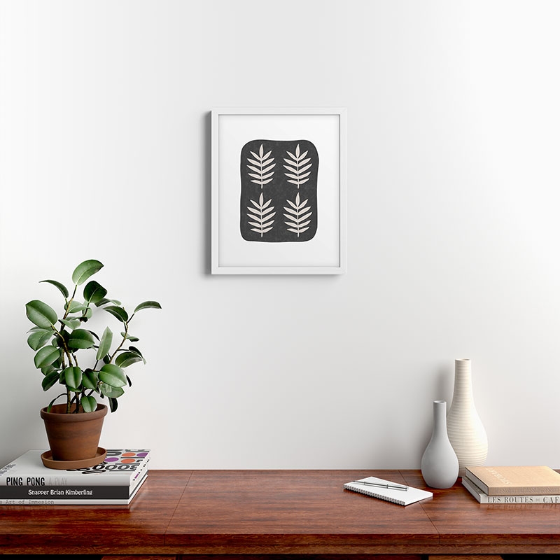 Palm Pattern Black Cream by Pauline Stanley - Framed Art Print Modern White 16" x 20" - Image 1