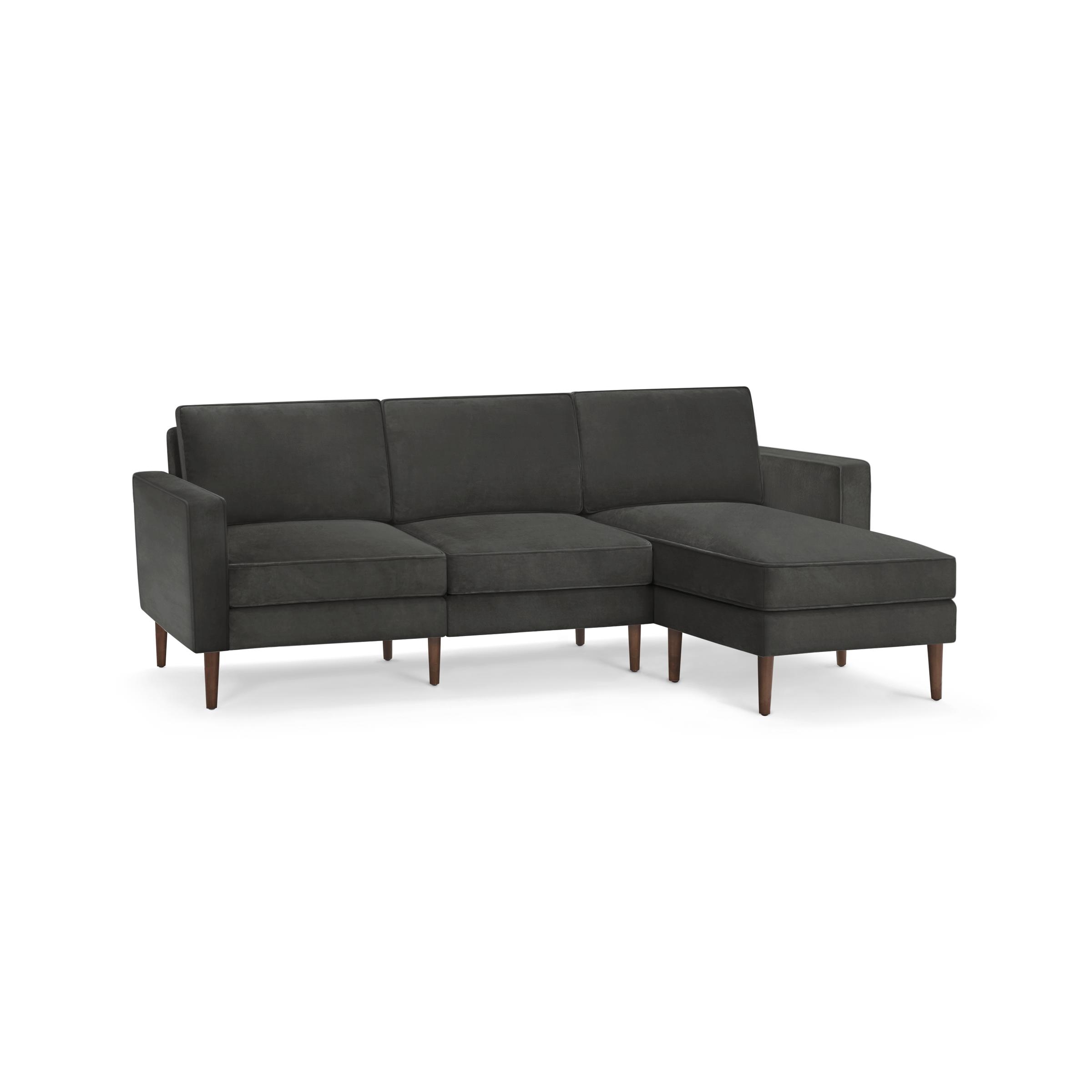 Nomad Velvet Sofa with Reversible Chaise - Graphite Grey - Performance Velvet / Walnut - Wood - Image 0