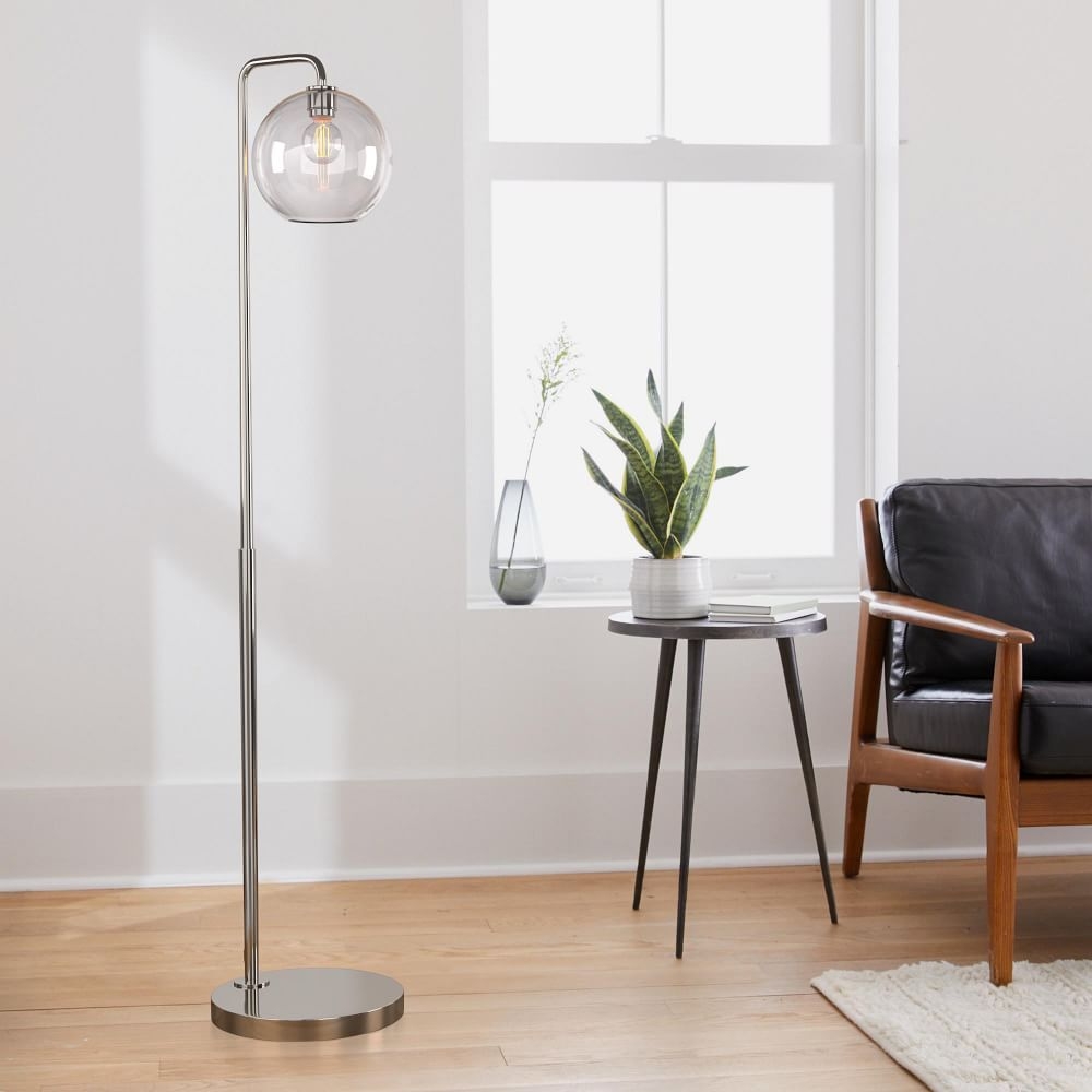 Sculptural Floor Lamp Polished Nickel Clear Glass Globe 8.5" - Image 0