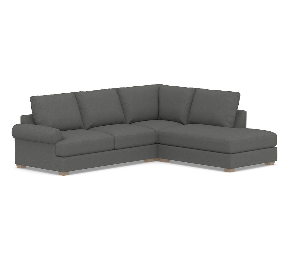 Canyon Roll Arm Upholstered Left 3-Piece Bumper Sectional, Down Blend Wrapped Cushions, Park Weave Charcoal - Image 0