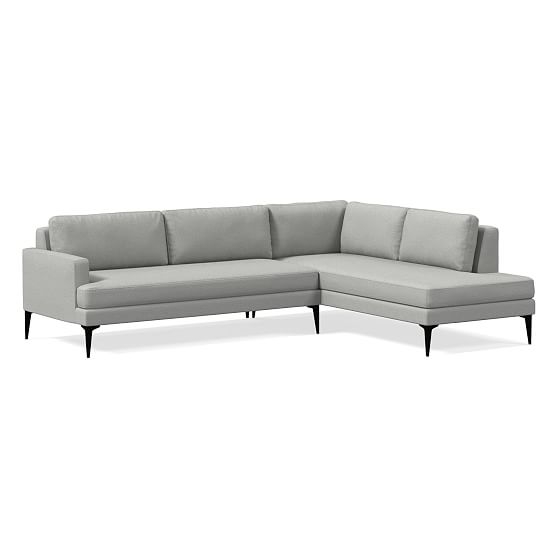 Andes Petite Sectional Set 53: Left Arm 2.5 Seater Sofa, Right Arm Terminal Chaise, Poly, Heathered Crosshatch, Feather Gray, Dark Pewter - Image 0