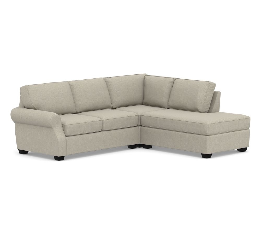 SoMa Fremont Roll Arm Upholstered Left 3-Piece Bumper Sectional, Polyester Wrapped Cushions, Chenille Basketweave Pebble - Image 0