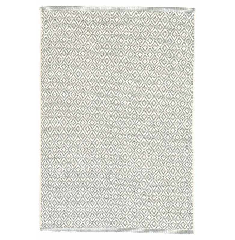 Dash and Albert Rugs Lattice Geometric Hand-Woven Cotton Blue/Ivory Area Rug - Image 0