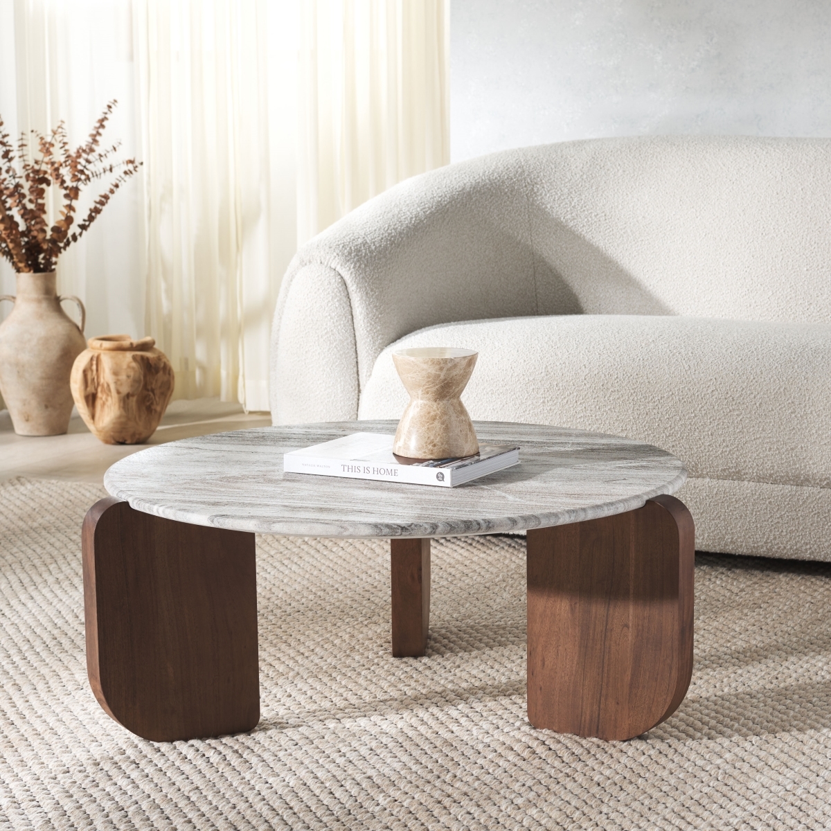 Graelyn Marble Top Coffee Table - Walnut/Grey - Image 1
