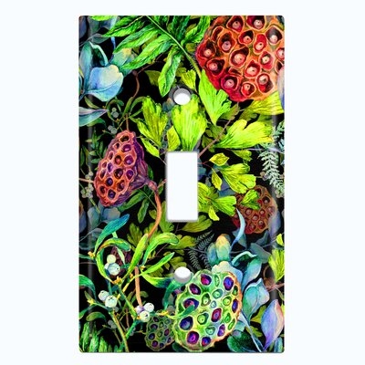 Metal Light Switch Plate Outlet Cover (Cotton Seed Green Leaves Black  - Single Toggle) - Image 0