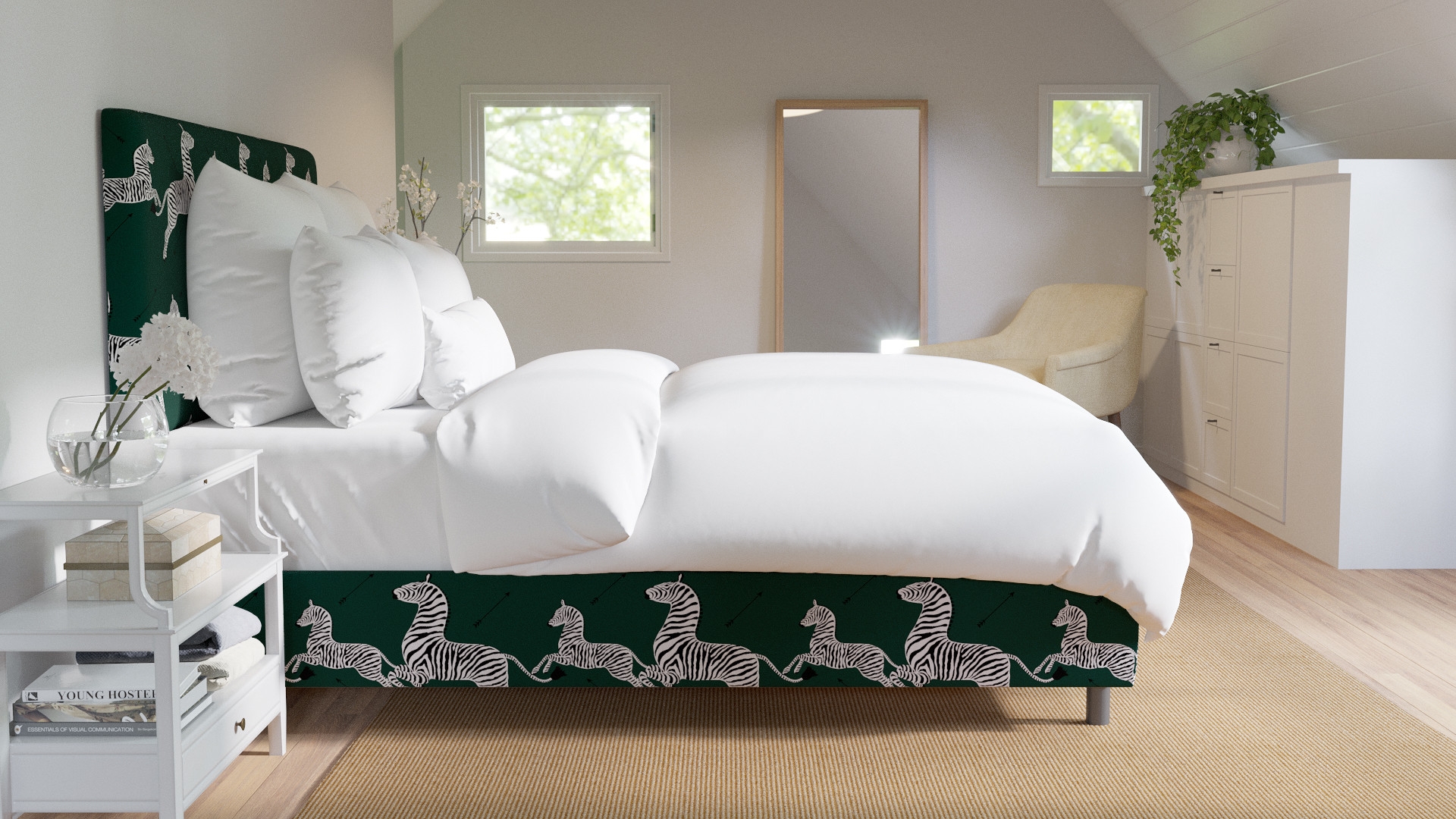 Square Back Bed, Emerald Zebra, Queen - Image 3