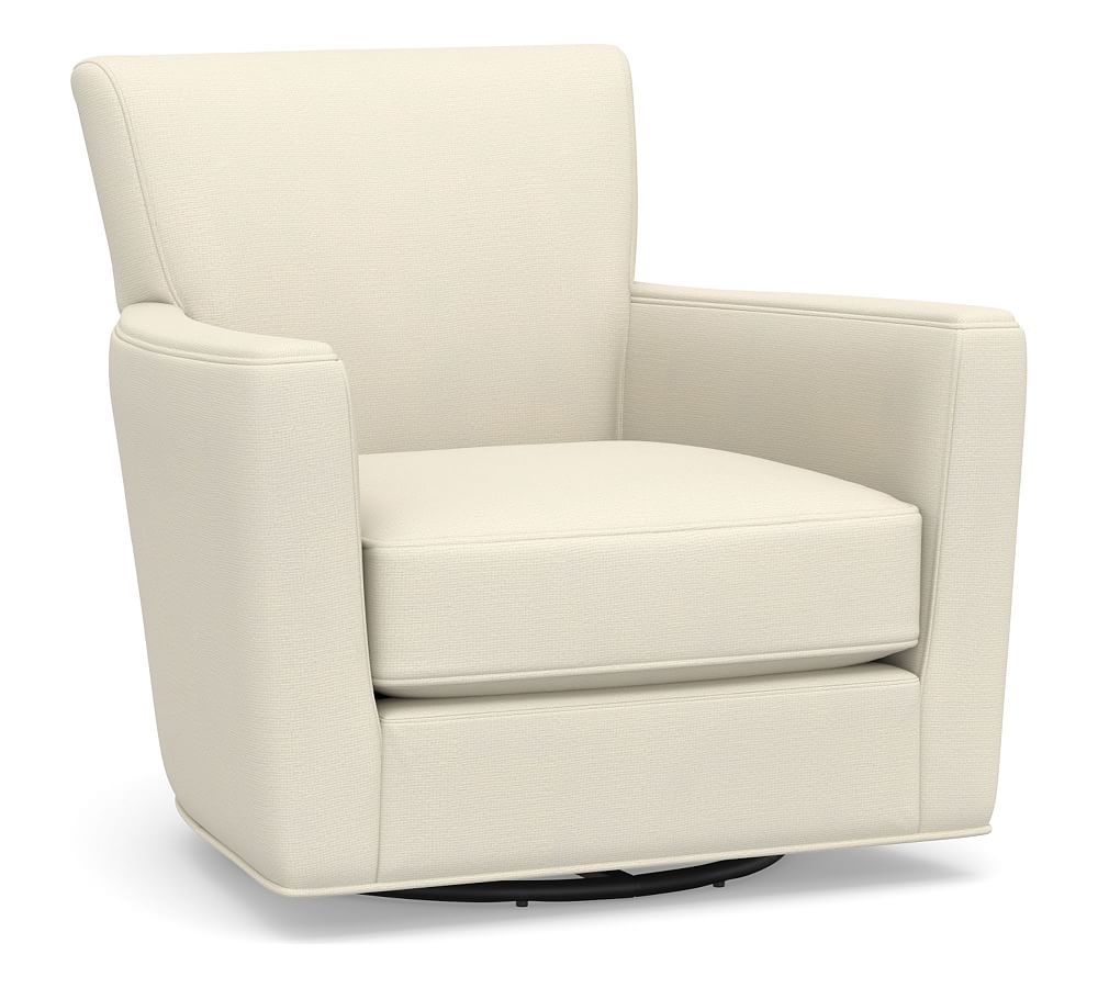 Irving Square Arm Upholstered Swivel Glider Without Nailheads, Polyester Wrapped Cushions, Park Weave Ivory - Image 0