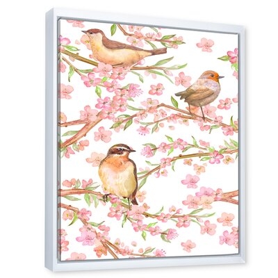 Branches Of Flowering Almond And Lovely Birds - Traditional Canvas Wall Art Print - Image 0