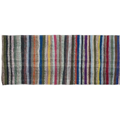One-of-a-Kind Falco Hand-Knotted 1960s Turkish Gray/Blue 4'7" x 11'1" Runner Area Rug - Image 0