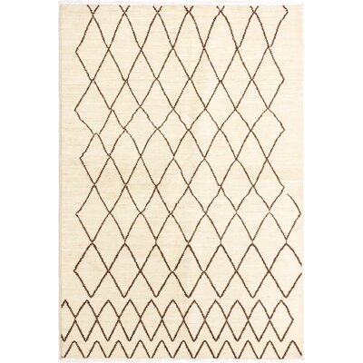 One-of-a-Kind Braintree Hand-Knotted 2010s Moroccan Tan 6' x 8'9" Wool Area Rug - Image 0