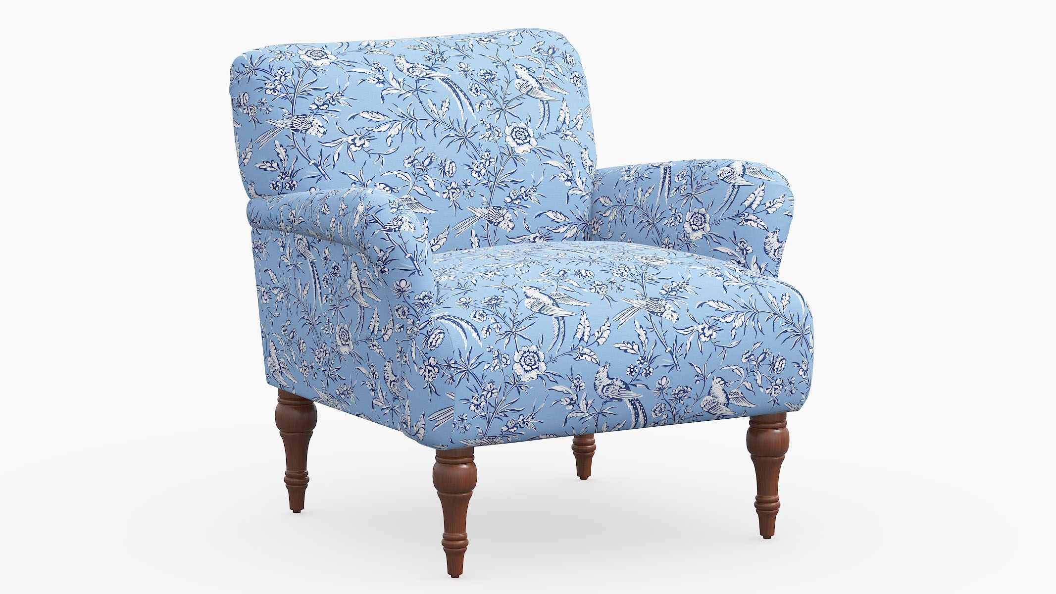 Traditional Accent Chair, Blue Aviary, Espresso - Image 0