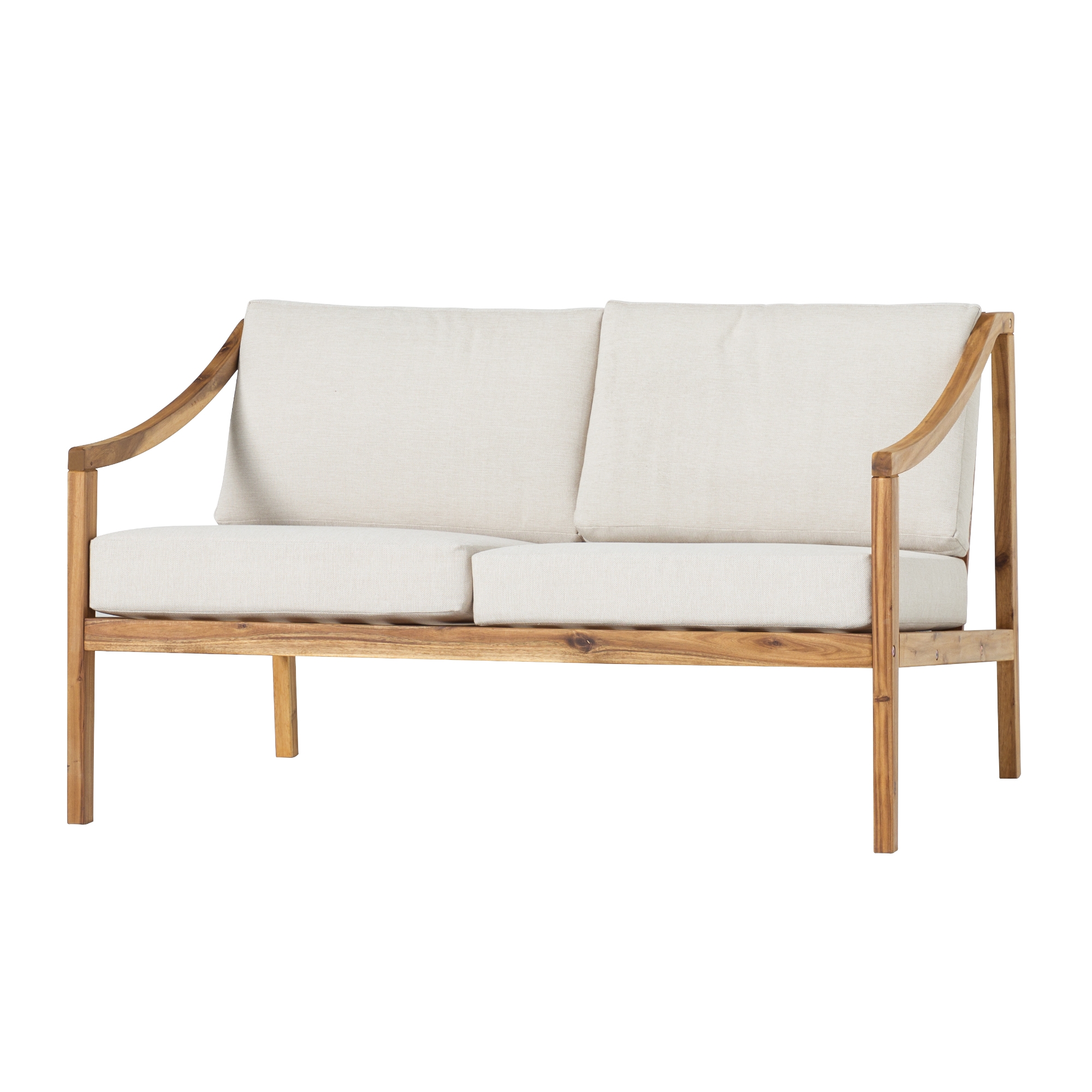 Modern Solid Wood Outdoor Curved Arm Loveseat - Natural - Image 5