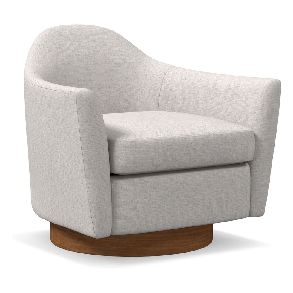 Haven Swivel Chair, Poly, Performance Coastal Linen, Dove, Dark Walnut - Image 0