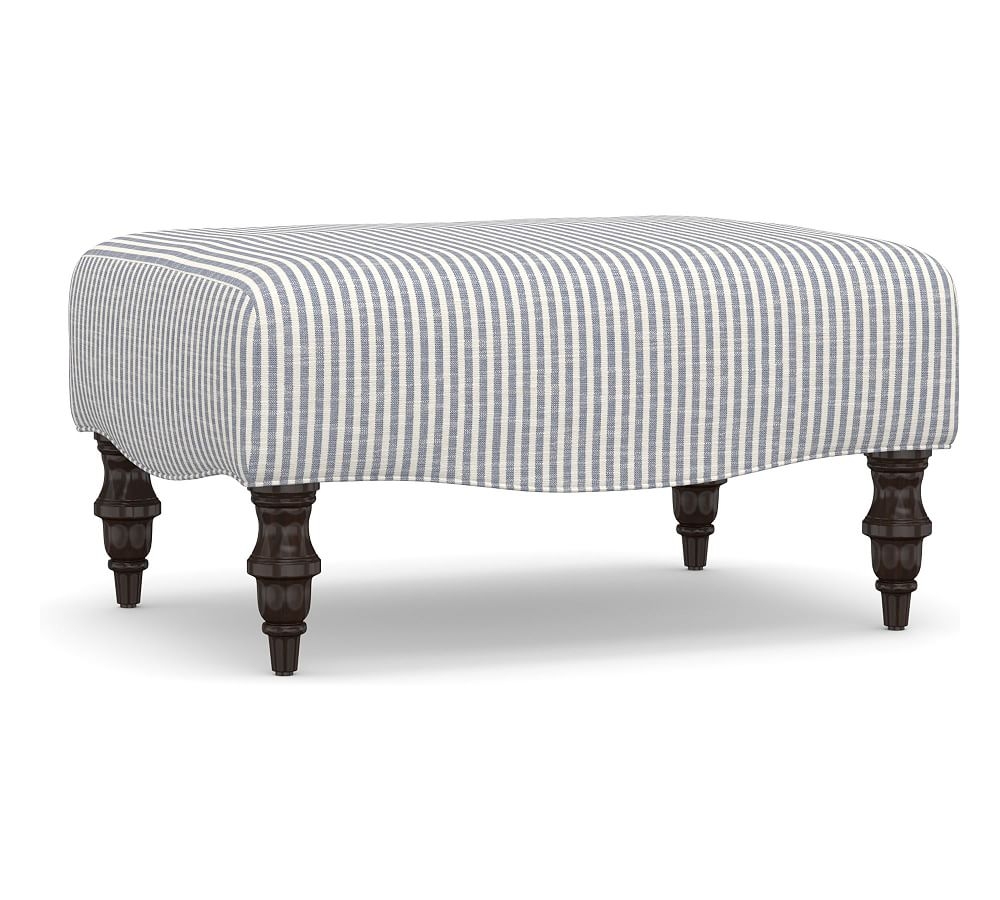 Clara Upholstered Ottoman, Polyester Wrapped Cushions, Classic Stripe Blue - Image 0