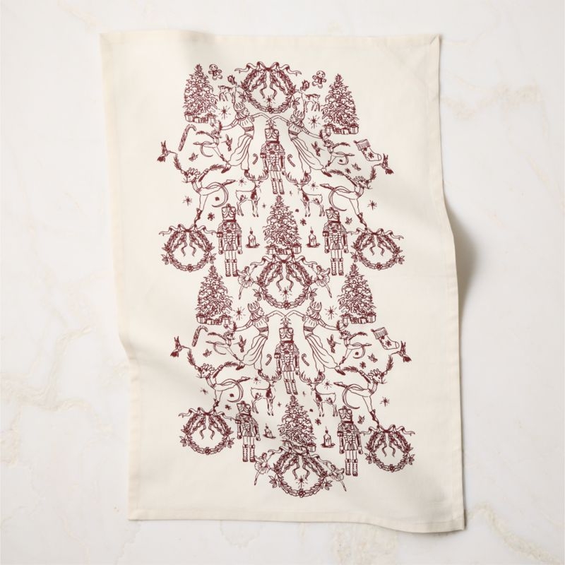 Nutcracker Kingdom White with Red Organic Cotton Tea towel - Image 2